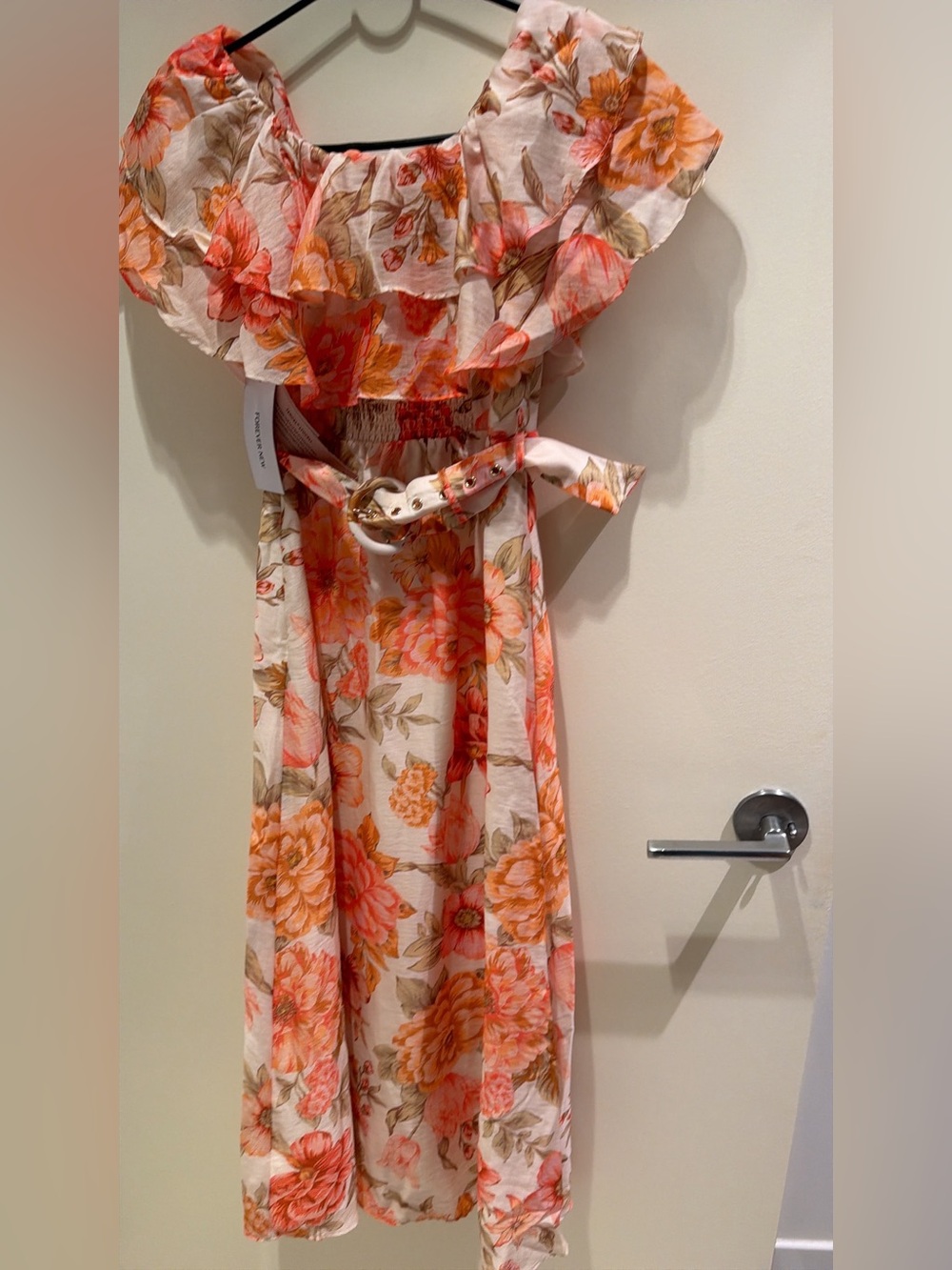 forever new Ruffle Off-Shoulder Dress in Peach